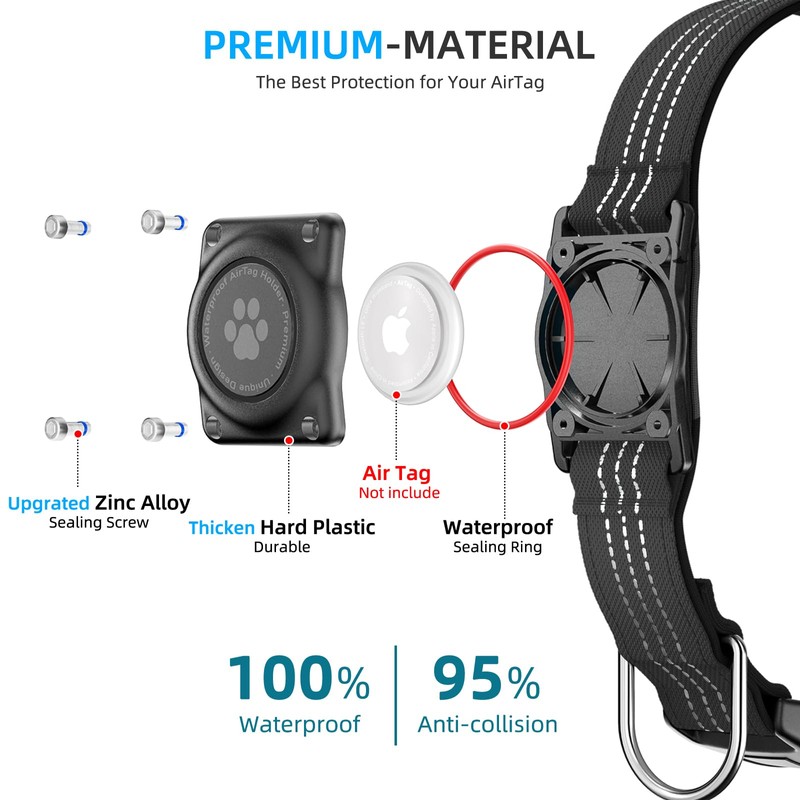 Upgraded AirTag Dog Collar, IP68 Waterproof Air Tag Dog Collar