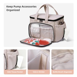Breast Pump Bag Compatible with Spectra S1 and S2, Pumping Bag with Waterproof Mat for Pump Accessories, Pump Carrying Bag for Moms Work, Travel - Camel