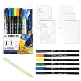 Kuretake ZIG HISTORIC ART WATERCOLOR 6 Colors set, Illustration, Fine Art, Drawing, Lettering, AP-Certified, Flexible Brush Tip, Made in Japan (VINCENT VAN GOUGH)