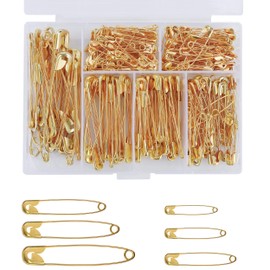 Safety Pins Pack of 250 Large and Small Safety Pins Durable Rust Resistant Safety Pins for Crafts Sewing Jewellery Making Home Workplace 6 Sizes Gold