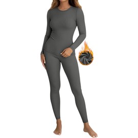 Evervibe Women's Thermal Underwear Set, Base Layer Ribbed Tops Warm Soft Bottom Thermal Pants Cold Weather Thermal Sets(Medium,Gray)