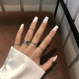 Black Knuckle Rings Set for Women Trendy Stackable Rings Cute Stackable Finger Rings Dainty Open Midi Rings Set Mixed Size Pack Boho Rings (Black)