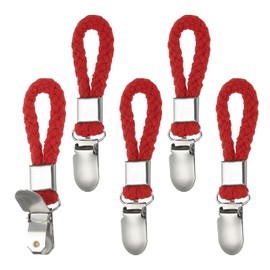 PATIKIL 5 Pcs Hanging Tea Towel Clips, 0.9" Wide Blade Cotton Loop Tea Towel Clips with Silver Metal Clamps for Kitchen, Bathroom, RV, Camping, Hanging Organization Tools, Red