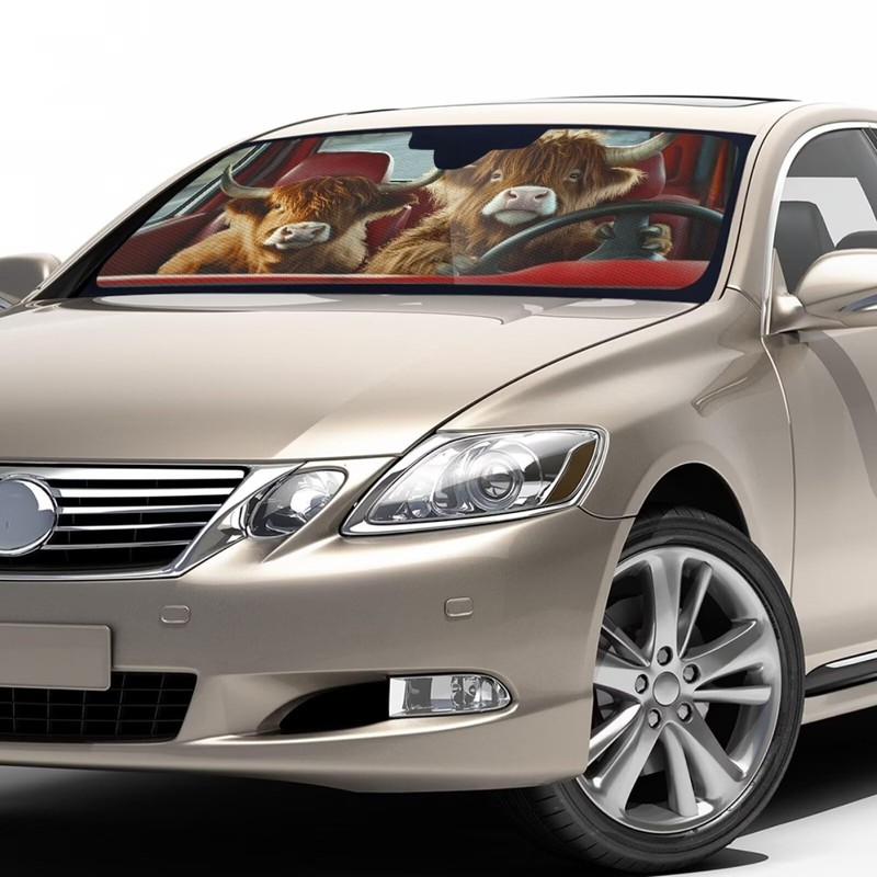 TOADDMOS Funny Highland Cow Driver Car Windshield Sun Shade Universal