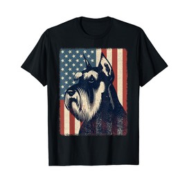 Retro Schnauzer Lover Patriotic American USA Flag July 4th T-Shirt