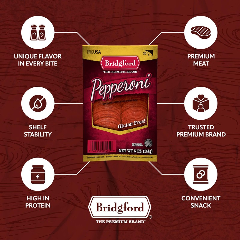 Bridgford Sliced Pepperoni 5 oz Pack of 6 - Gluten-Free