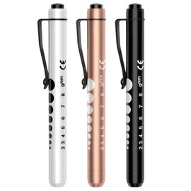 Diagnostic Light Medical Pupil Light, RISEMART Reusable LED Pen Lamp with Pocket Clip as Nurses Doctors Students Pen Light (Black, White and Rose Gold)