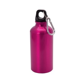 Aluminium Drinking Water Bottle with Screw cap and Carabiner, 400ml (Fuchsia)