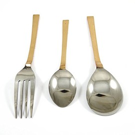 IBA Indianbeautifulart Copper Steel Cutlery Set of 3 Pcs Serving Spoon Table Spoon Fork Indian Serveware Tableware