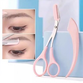 Premium Eyebrow Shaping Scissors Blade Comb Eyebrow Trimmer Pink Set Set 5ea