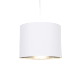 Modern and Stylish White Cotton Fabric Small 8" Drum Lamp Shade with Shiny Silver Inner - 40watt Maximum by Happy Homewares