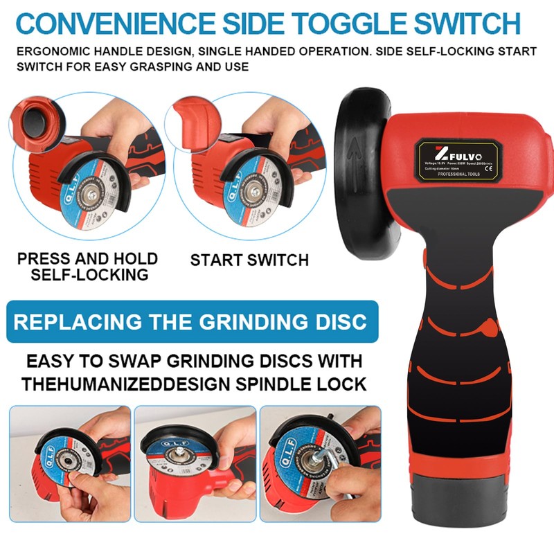 ZFULVO Cordless Brush Angle Grinder Kit, 19500rpm Mini Electric Angle