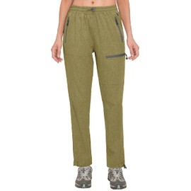 Mapamyumco Women’s Hiking Pants Lightweight Quick Dry, Stretch Cargo Pants for Travel, Zipper Pockets Elastic Waist Olive Heather XL