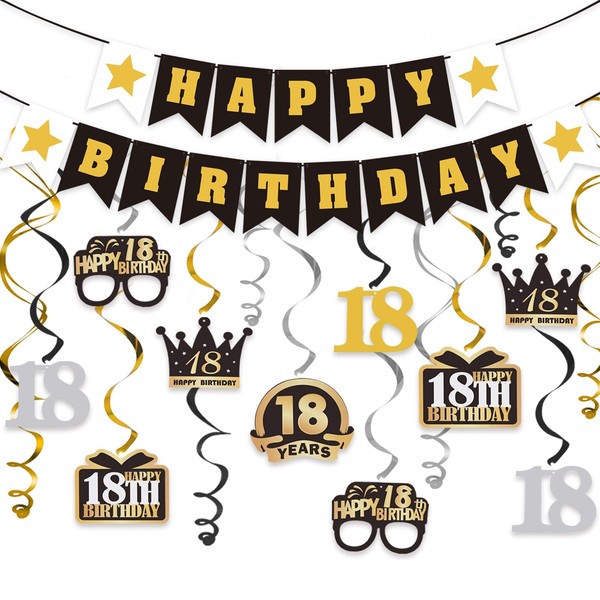 LINGTEER Happy 18th Birthday Swirls Streamers Set - Happy Birthday