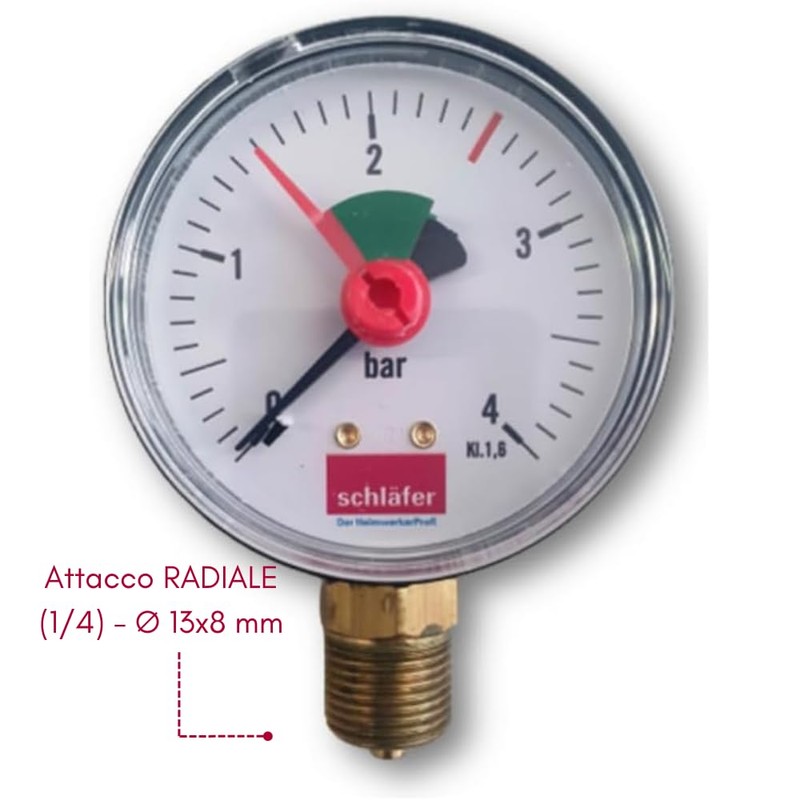 Schläfer 0930163 Hydraulic Pressure Gauge Vertical Radial Connection 1/4 Inch