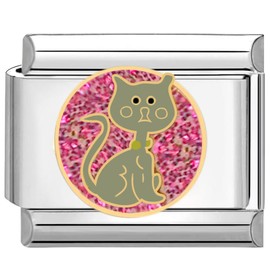 Quiges - 9mm Italian Style Charm Link Module Stainless Steel Grey Cat for Italian Style Bracelets