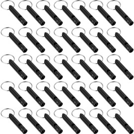 Frienda 35 Pieces Emergency Whistle with Keychain, Aluminum Emergency Survival Whistle for Camping Hiking Hunting Outdoors Sports, Loud Sound (Black)