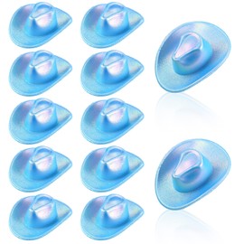 Sombrero de Vaquera Espacial Decoraciones de Fiesta Mini Sombrero de Vaquera de Disco Sombrero de Vaquero Holográfico Suministros para Fiestas Vaqueras para Casa de Muñecas (Azul Neón, 12)
