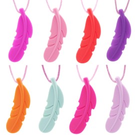 GNAWRISHING Sensory Chew Necklace for Girls, 8-Pieces-Feathers Chew Necklaces for Kids with Autism, ADHD, SPD, Chewing, Oral Motor