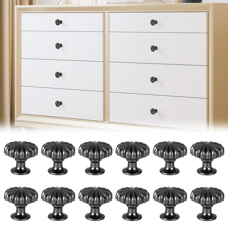 ZONJIE 12 Pack Black Cabinet Knobs Black Drawer Knobs, Single