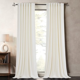 PONY DANCE Wool White Velvet Curtains 84 inch for Living Room with Back Tab Top - Heat Insulated Window Drapes for Sliding Door/Office/Doorway,Set of 2 Panels,Wool White,52Wx 84L