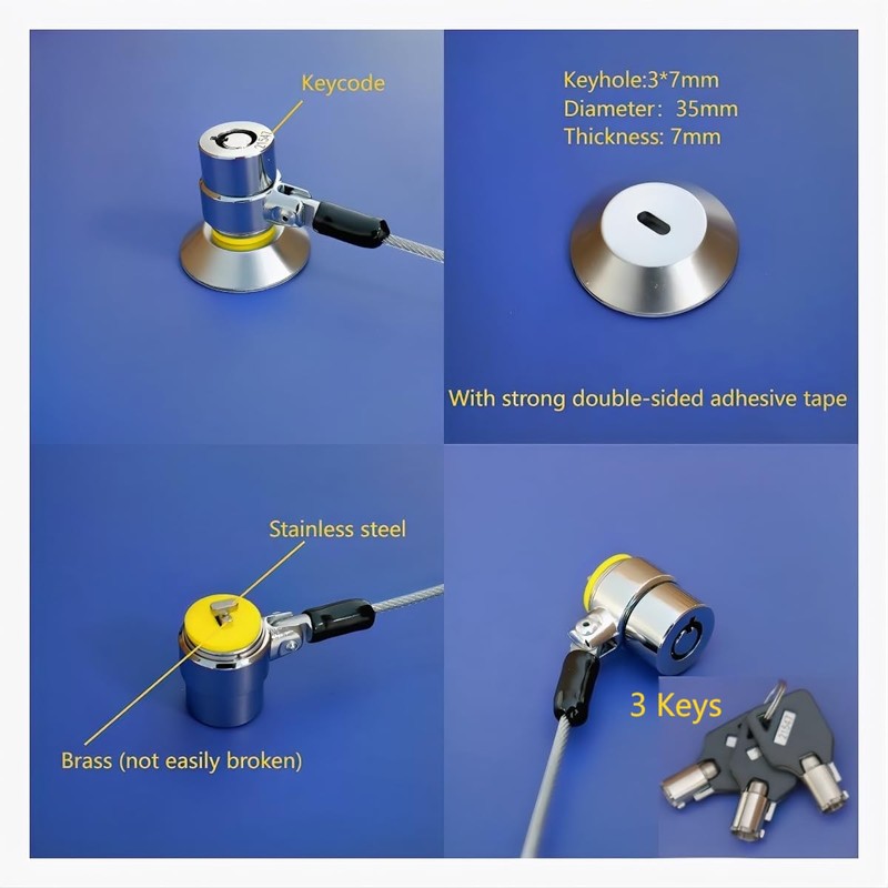 LORADAR 10-Foot Retractable Anti-Theft Steel Cable Lock with Lock Plate,