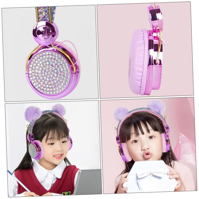 TEHAUX Rhinestone Headphones with Fuzzy Ball Design Over Ear Headset