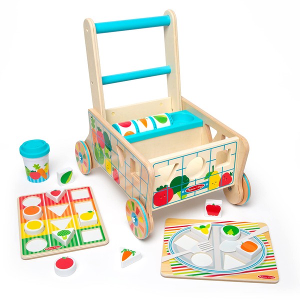 Melissa & Doug Wooden Shape Sorting Grocery Cart Push Toy