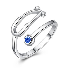 YLT Sterling Silver Heartbeat Stethoscope Set Rings Birthstone Ring for Your Wife Mom Doctor Nurse Friends