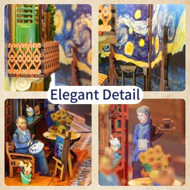 Tonecheer DIY Book Nook Kit for Adults,3D Wooden Puzzle Bookend Bookshelf Insert Library Decor, Booknook Miniature House Kit with Body Motion Sensor LED Light （Vincent's World）