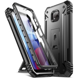 Poetic Revolution Series Case for Moto G Power (2021), Full-Body Rugged Dual-Layer Shockproof Protective Cover with Kickstand and Built-in-Screen Protector, Black