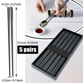 Chopsticks Titanium 5 Pairs Chopsticks Dishwasher Safe Chopsticks for Eating Chopsticks Reusable Chopsticks Stainless Steel Chopsticks Metal Gift Set for Home Restaurant Camping (Black)