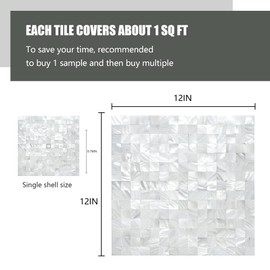 KASARO Peel and Stick Backsplash Shell Tiles, Mother of Pearl Mosaic Self Adhesive Tiles for Kitchen Wall Bathroom Bedroom Decor, White, 6-Sheet