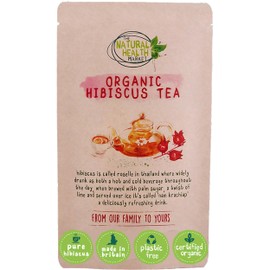 Organic Hibiscus Tea 50 bags - Plastic Free - by The Natural health Market • Roselle Tea Bags Produce a Vivid Red Tea • 100% Organic • Purple Hibiscus Plant (50 Temples)
