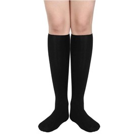 Women Warm Fluffy Over Knee Socks Fleece Lined Tigh High Sock Flannel Stockings (Black 45 cm)