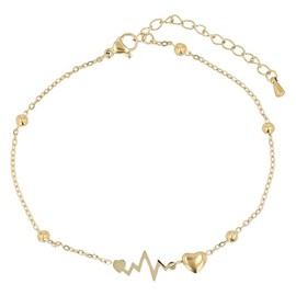 Akzent Fußkette Damen Edelstahl goldfarben ionenplattiert 21 cm – Fußkettchen „Briar“ mit Herz & Herzschlag-Anhänger, romantisches Design