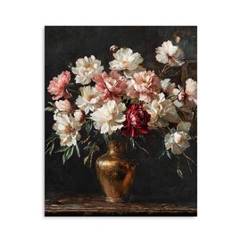 Yidepot Gold Vase Flowers Wall Art: Vintage Flower Vases Painting Canvas Print Living Room Bedroom Kitchen Wall Decor for Kitchen 12x15inch