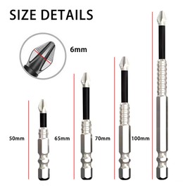 4 PCS Screwdriver Bit Set, Non-slip Magnetic Electric Screwdriver Set, Anti-impact Alloy Steel Screwdriver Bit Set for Impact Driver, 50/60/70/100 mm