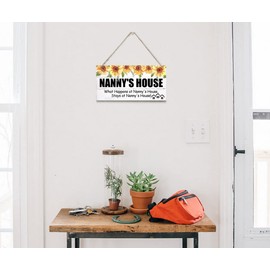 Vintage Style Sign, Nanny's House What Happens at Nanny's House, Stays at Nanny's House, Hanging Wood Sign Home Decorative, Printed Wood Wall Art Sign, Gift for Grandma 12x6 in