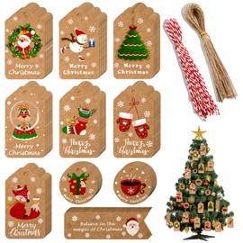 Christmas Tags, 100 Pcs Gift Tags Christmas Labels Kraft for Presents, Xmas Gift Tags with 100 Pcs Strings for Gift Packaging, Arts Craft, Christmas Tree Decoration