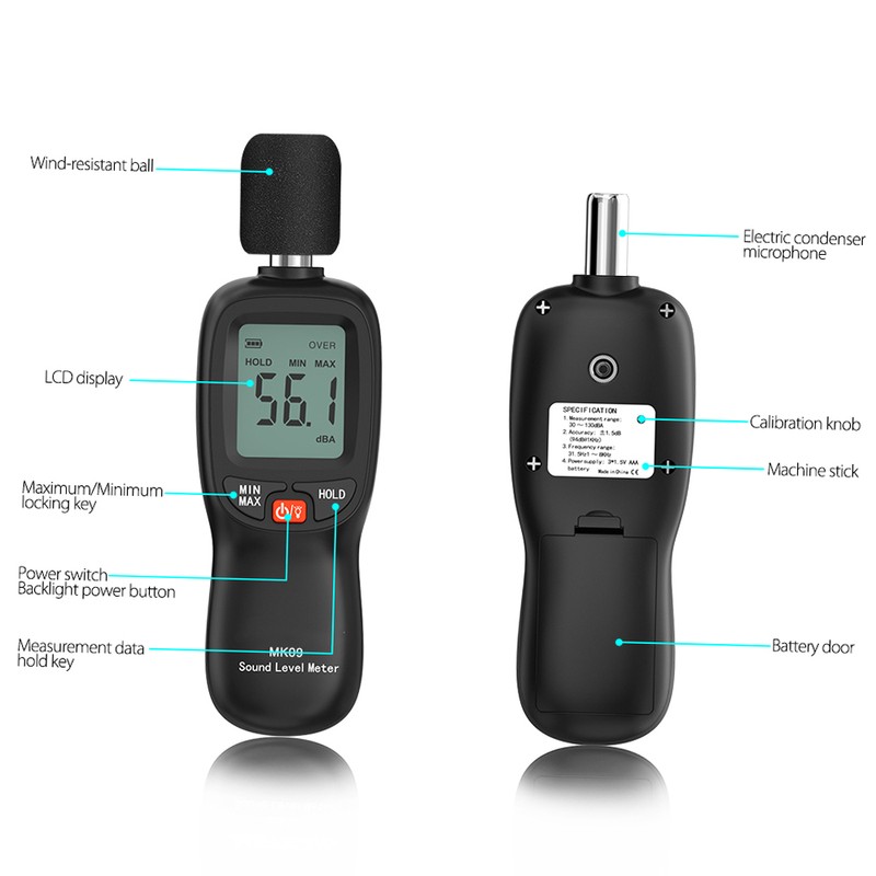 30-130dB(A) LCD Digital Sound Level Meter Noise Volume Measuring Instrument