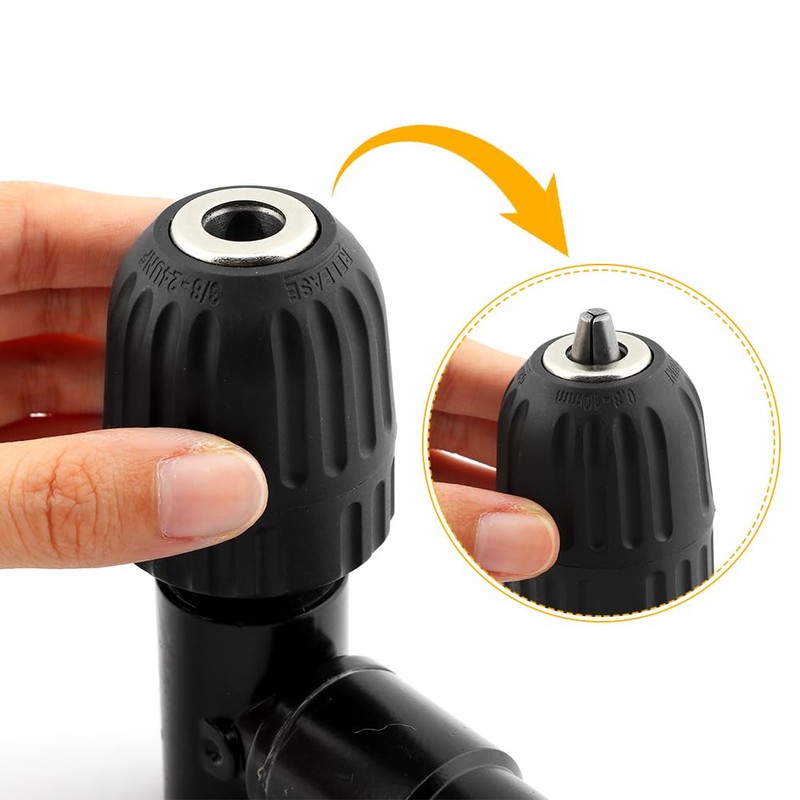 Right Angle Drill Attachment 90 Degree Adapter, 0.8-10mm Keyless Chuck