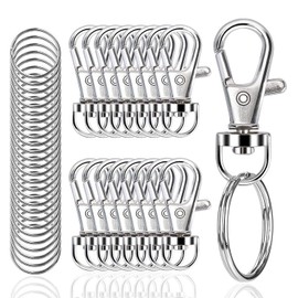 Ganchos para Llavero con Llaveros, Broches De Metal con Mosquetón Giratorios, para llavero con Cordón, Fabricación de Joyas, Manualidades - Plata (50 Ganchos Para Llavero + 50 Anillos De Llavero)