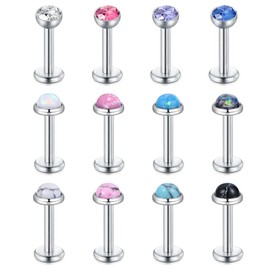 Briana Williams 12pcs Lip Bar Ring 16G 6mm Labret Stainless Steel Nose Ear Cartilage Tragus Helix Stud Silver Heart Flower CZ Piercing Jewelery