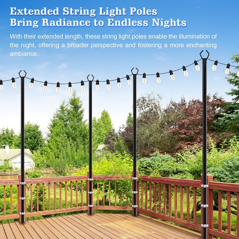 6 Pack String Light Poles,10 Ft Metal Poles with Fork