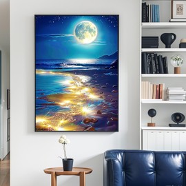 Yiminu.DS Diamond Painting Adults Diamond Painting Pictures 30 x 40 cm 5D Diamond Painting Craft Set Craft Wall Decoration Blue Moon Sea