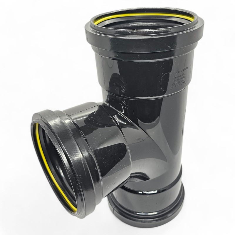 Duraplast UK™ Black 110mm (4 Inch) Soil Pushfit Tee 90
