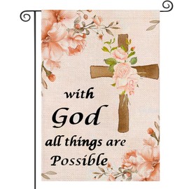 YAHAZORR Religious Garden Flag Double-Sided 12x18 Christian Outdoor Decoration Yard Flag, Bright & Vibrant BurlapThankful Rustic Garden Flag with With God All Things Are Possible-QZ28
