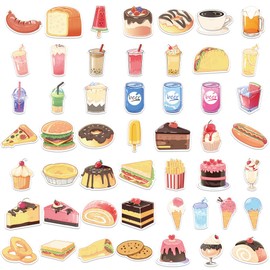 Pack of 50 Catering Stickers Car Laptop Phone Guitar Skateboard Motorcycle Bicycle Food Stickers Set Vinyl Waterproof Aesthetic Stickers for Teenagers Children Adults