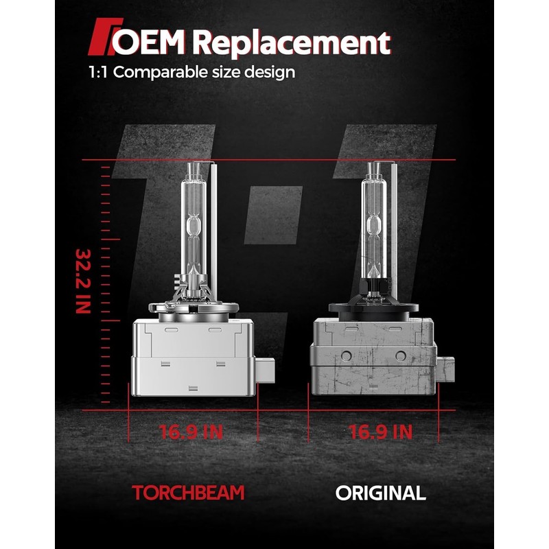 Torchbeam D1S HID Bulbs, 6000K Diamond White Xenon Headlight Bulbs,